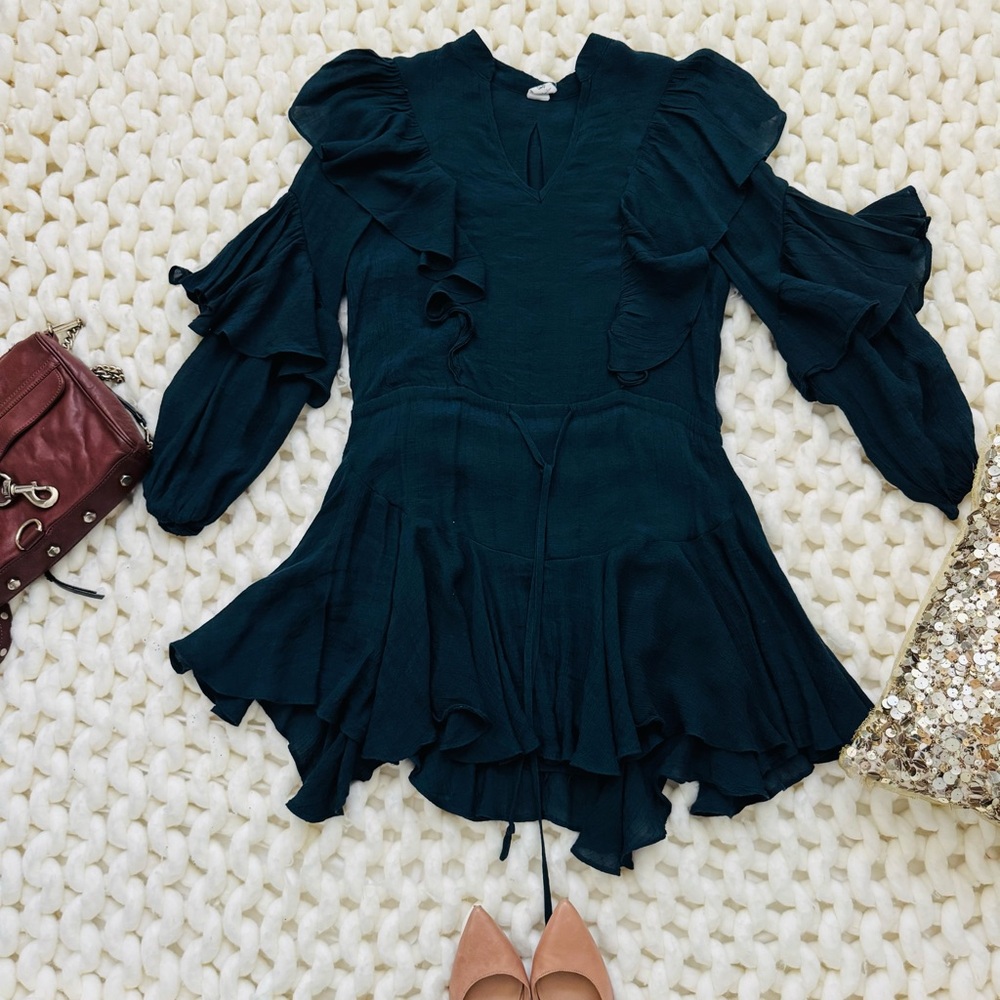 Elegant Dark Blue Ruffled Dress